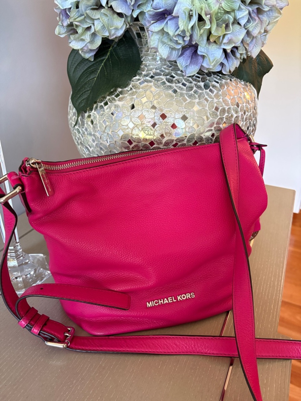 Michael Kors Fuchsia Pebbled Leather Crossbody Bag